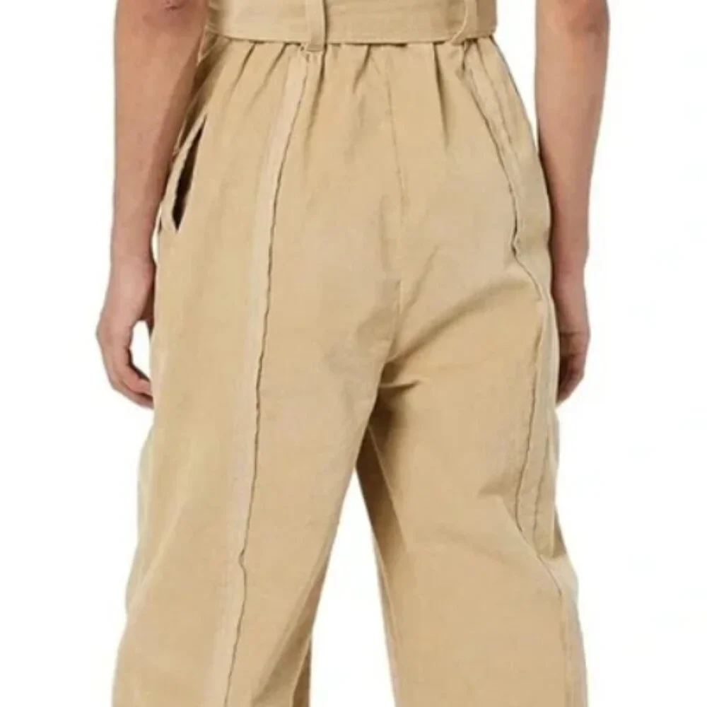 NWT MAKING THE CUT - Deconstructed Halter Jumpsuit Corduroy - Beige/Khaki - 2x